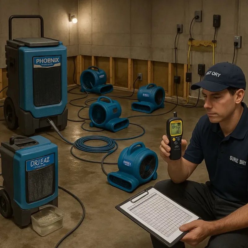 Structural Drying and Dehumidification process in Elmore, OH